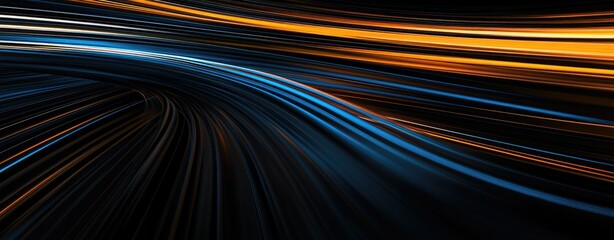 Poster - A vibrant display of flowing blue and orange light waves against a black background. creating a dynamic and abstract visual effect suitable for digital art or design projects