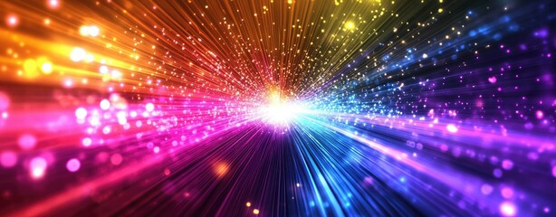 Poster - A vibrant explosion of colorful light rays emanating from a central point. creating a dynamic and energetic atmosphere ideal for backgrounds or abstract art
