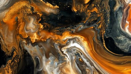 Poster - Dynamic swirling abstract art with vibrant orange and black flowing patterns