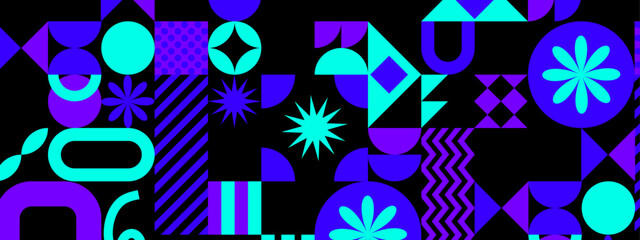 Poster - Background design with blue and turquoise geometric shapes. Ideal for use in graphic design projects, stationery, packaging, and digital presentations.
