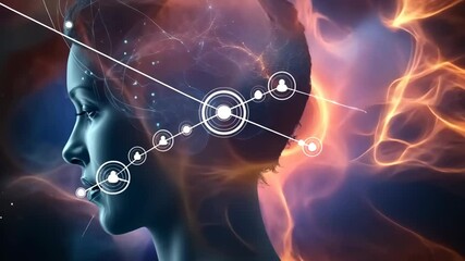 Poster - Futuristic neural network visualization with abstract human profile and digital connectivity