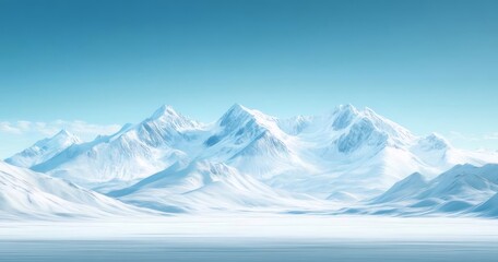 Aufkleber - 雪山連峰と青い空のパノラマ風景 鮮やかな青と白のコントラストが美しい冬の山岳地帯