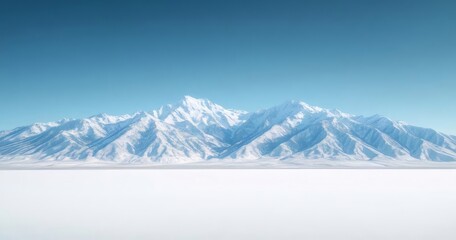 Aufkleber - 雪山と青空のパノラマ風景 冬の雪景色 空には白い雲が広がり 雄大な自然の美しさ