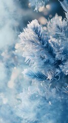 Aufkleber - 輝く青い霜が降りた枝のクローズアップ 雪景色 光の背景