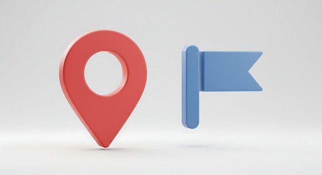 3D Rendered Location Marker and Flag: Minimalist Design