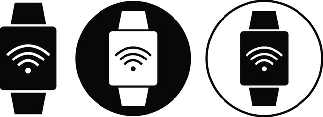 Poster - Smart watch icons set in flat styles. Clock vectors. Wearable electronic device. Hand watch symbols. Wristband technology Illustration for Fitness and connectivity isolated on transparent background.