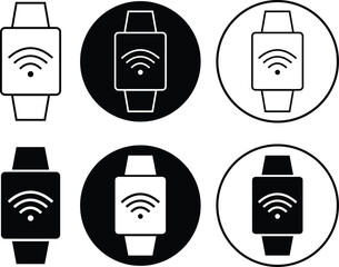 Poster - Smart watch icon set flat, line styles. Clock vectors. Wearable electronic device. Hand watch symbol. Wristband technology Illustration for Fitness and connectivity isolated on transparent background.