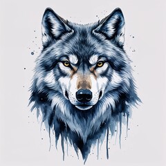  Gray Wolf watercolor art painting design on plain white background illustration
