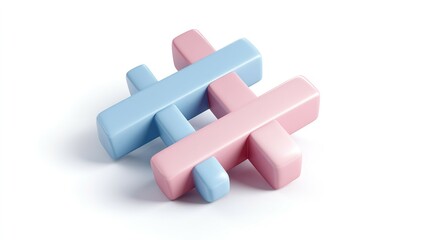 Poster - Three-dimensional hashtag symbol with pastel colors.
