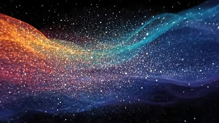 Poster - Mesmerizing multicolored particle wave animation in slow motion
