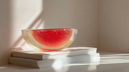 Poster - Translucent bowl holding a vibrant watermelon slice.