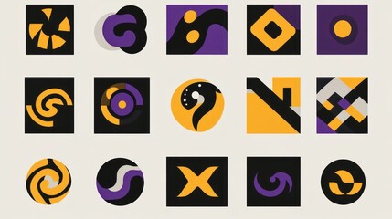 Poster - Abstract geometric shapes, purple and gold design elements, background neutral, for website or print