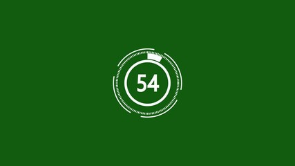 Circle countdown timer One minute animation from 60 to 0 second. 60 seconds (1 minute) dashed line circle countdown timer. Round circle 60 seconds countdown, Countdown timer, 4k video.