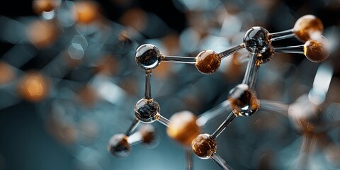 Poster - Abstract representation of molecular structure with interconnected atoms and bonds forming intricate network of scientific discovery and innovation