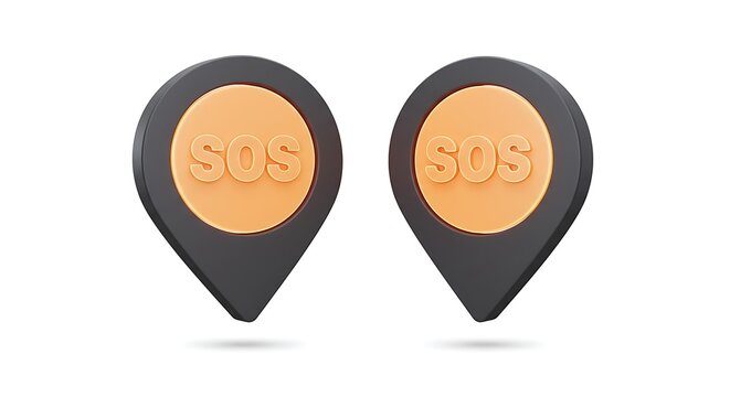 Dual SOS Map Markers: 3D Rendered Emergency Locator Icons
