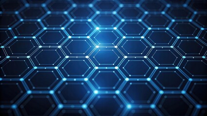 Poster - Abstract gradient Science technology and medical. Abstract hexagonal pattern with glowing elements on a dark background, suitable for technology or digital themes.