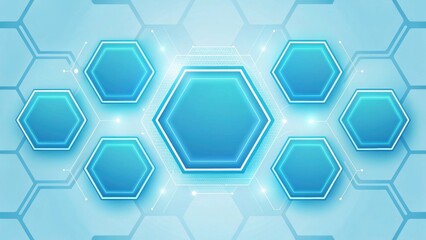 Poster - Abstract gradient Science technology and medical. Abstract blue hexagonal pattern with glowing edges and digital elements.