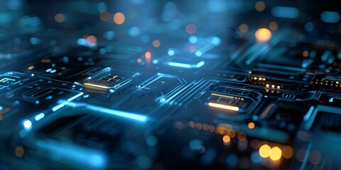 Aufkleber - Abstract futuristic blue technology background featuring digital circuit patterns, lines, and glowing elements, suitable for tech and innovation themes