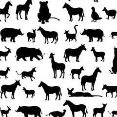 Poster - Animal Silhouettes Pattern: An exquisite pattern showcasing a collection of animals silhouette set, ideal for design projects. 