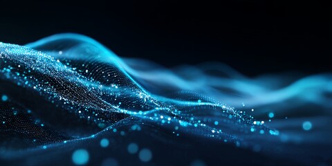 Leinwandbilder - Abstract motion of glowing blue lines and particles forming dynamic waves in a digital space, representing technology and innovation concepts