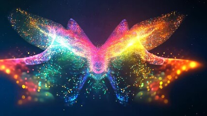 Poster - Luminescent butterfly emergence: vibrant particles transform in a dazzling dance of light