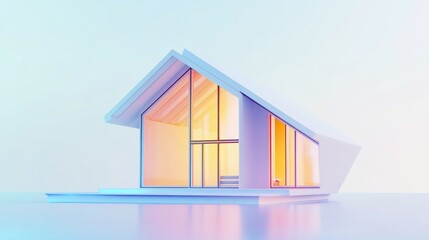 Poster - A minimalist modern house design with glass windows on a soft gradient background