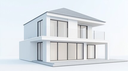 Poster - a modern two story house with a minimalist design on a white background