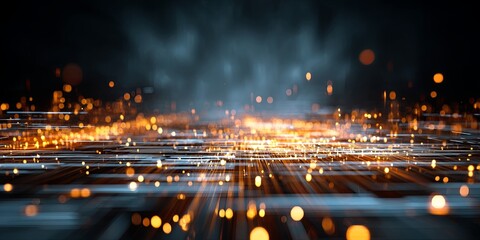 Poster - Futuristic Abstract Digital Background with Glowing Lights, High-Tech Data Visualization, and Depth in a Dark Color Palette for Creative Projects