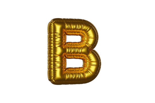 gold Metal Balloon English Alphabet Letter B white background. 3d Rendering