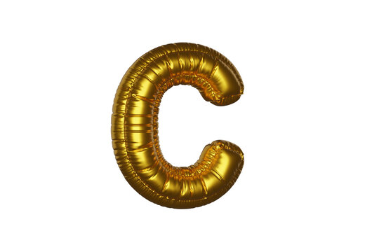 gold Metal Balloon English Alphabet Letter C white background. 3d Rendering