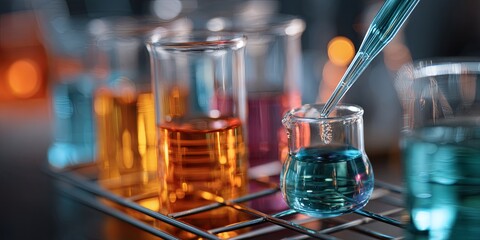 Leinwandbilder - Colorful Chemical Experiment in Laboratory with Test Tube and Pipette, Scientific Research and Discovery Concept Featuring Chemistry Reactions and Analysis