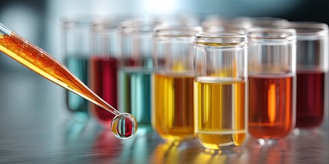 Leinwandbilder - Colorful Chemical Experiment in Laboratory with Test Tube and Pipette, Scientific Research and Discovery Concept Featuring Chemistry Reactions and Analysis