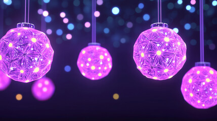 Wall Mural - bright and colorful decorative orbs hang against dark background, creating festive atmosphere. glowi