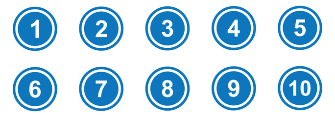 Poster - Simple round numbers symbol set. Numbers icon set on white background. 01 to 10 number set icon with circle.