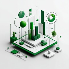 Aufkleber - Abstract Isometric Data Visualization: Green Growth and Financial Analysis in Clean Design
