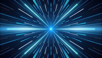 Poster - Abstract gradient Science technology and medical. Radiating beams of blue light create a dynamic, futuristic atmosphere against a dark background.