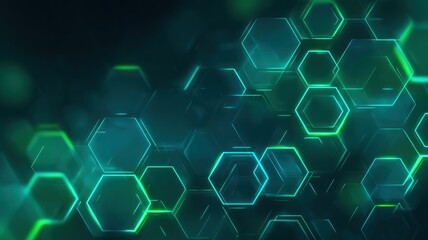 Poster - Abstract gradient Science technology and medical. Abstract hexagonal shapes in shades of green and blue creating a modern digital background.