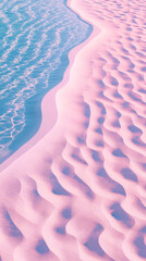 Wall Mural - serene beach scene featuring soft pink sand and clear blue water, creating tranquil atmosphere. gentle waves reflect light, enhancing calming effect of landscape