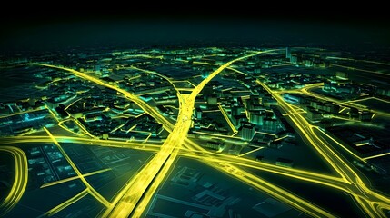 Poster - Urban traffic flow analysis cityscape digital mapping nighttime aerial view vulnerability assessment