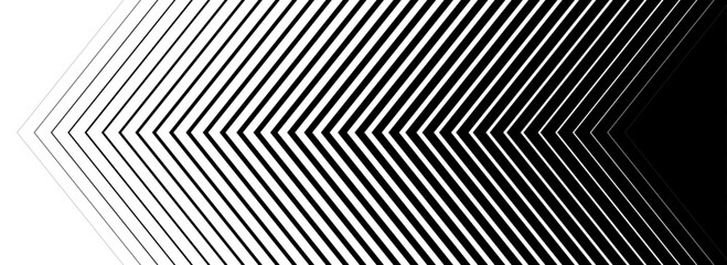 Poster - Black line arrow background. Repeating triangle gradation pattern backdrop. Fading halftone stripe gradient texture. Thin to thick speed line concept for overlay, poster, print, cover, banner. Vector