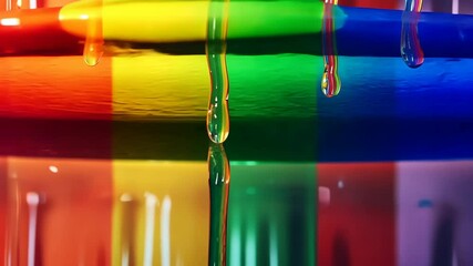 Poster - Colorful paint drips creating vibrant rainbow layers in artistic motion