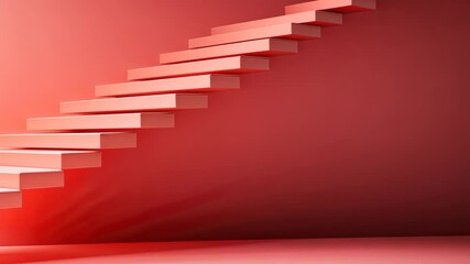 Poster - Modern minimalist red staircase with dynamic shadow patterns in motion
