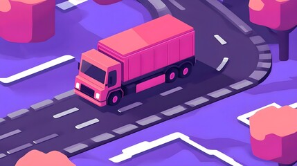 Poster - Smart logistics dashboard showing inventory flow on a truck route in a digital landscape