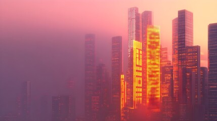 Poster - Dynamic urban sunrise cityscape digital artwork futuristic environment aerial view innovation