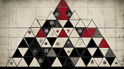 Poster - Nested triangles art installation modern gallery visual artwork abstract environment top-down view