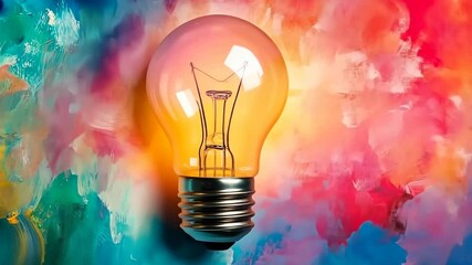 Poster - Vibrant light bulb transition against colorful abstract painted background