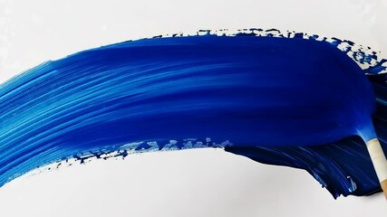 Poster - Dynamic brushstroke painting: flowing blue arc on canvas