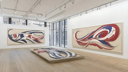 Poster - Large abstract painting displayed on a gallery wall creating visual impact and artistic expression