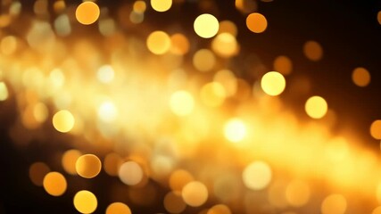 Poster - Glowing golden bokeh particles in dynamic motion across a dark background