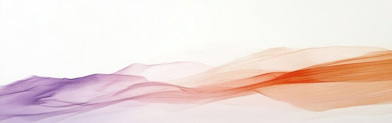 Fototapete - Abstract illustration of delicate, wavy pencil strokes blending from purple to orange against a clean white background